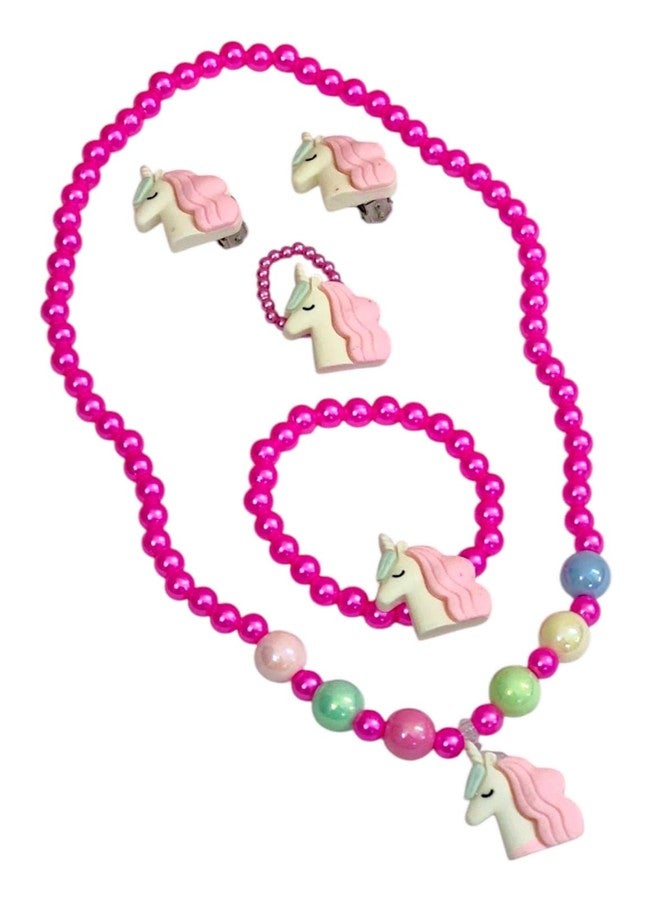AMYCAUR Jewellery Set For Girl Kids, Unicorn Theme Beaded Nacklace, Bracelets, Ring & Clip, Birthday Return Gift For Girls, Fun and Vibrant Characters, Party Favors and Gifts (1 Set) - Image 1